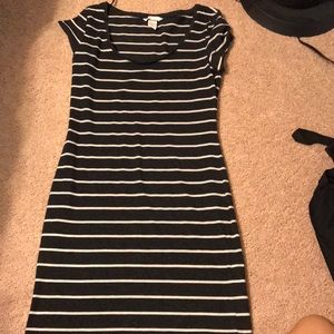 Grey and white striped, tight T-Shirt dress